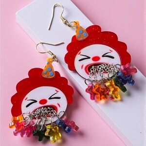 Colorful Vomiting Balloon Animals Clown Face Earrings
